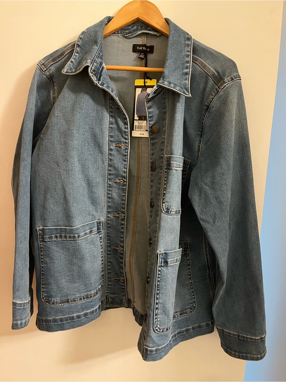 Well Worn Light Blue Denim Jacket with Patch Pockets